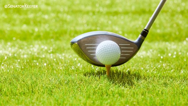 Green grass with a golf ball and club.