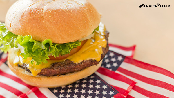 burger on top of American flag.